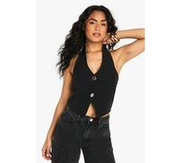 boohoo Women's Crepe Halterneck Button Detail Waistcoat in Black | Size: 14