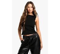 boohoo Women's Crepe Slash Neck Sleeveless Blouse in Black | Size: 14