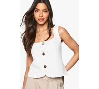 boohoo Women's Crepe Square Neck Gold Button Detail Waistcoat in White | Size: 6