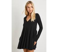 boohoo Women's Crew Neck Godet Hem Skater Dress in Black | Size: 8