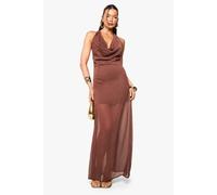 boohoo Women's Crinkle Chiffon Cowl Neck Maxi Dress in Chocolate | Size: 12