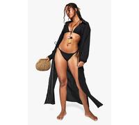 boohoo Women's Crinkle Cotton Maxi Beach Shirt in Black | Size: Medium