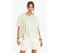 boohoo Women's Crinkle Cotton Short Sleeve Shirt in Mint | Size: 10
