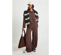 boohoo Women's Crinkle Rib Henley Button Shirt & Trouser Co Ord in Chocolate | Size: 10