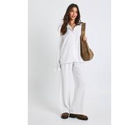 boohoo Women's Crinkle Tie Cuff Oversized Shirt & Straight Leg Trousers in White | Size: 8