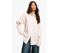 boohoo Women's Crinkled Textured Stripe Oversized Shirt in Dusky Pink | Size: 10