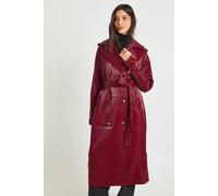 boohoo Women's Croc Faux Leather Trench Coat in Red | Size: 12