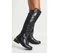boohoo Women's Croc Panel Detail Knee High Boots in Black | Size: 5