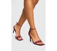boohoo Women's Croc Square Toe Mid Stiletto Heels in Burgundy | Size: 3