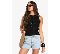 boohoo Women's Crochet Button Down Knitted Waistcoat in Black | Size: Small