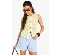 boohoo Women's Crochet Button Down Knitted Waistcoat in Lemon | Size: Small