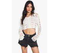 boohoo Women's Crochet Frill Sleeve Cardigan in Cream | Size: Medium