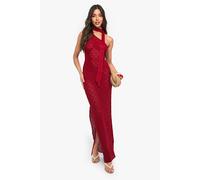 boohoo Women's Crochet Knitted Asymmetric Shoulder Dress & Neck Tie in Red | Size: XL