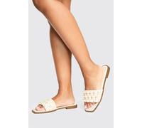 boohoo Women's Crochet Pearl Detail Sandals in Beige | Size: 4