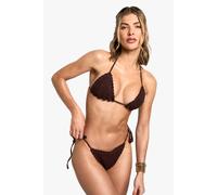 boohoo Women's Crochet Triangle Bikini Top & Tie Side Bikini Bottoms Set in Chocolate | Size: Small