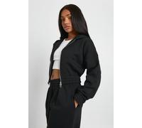 boohoo Women's Cropped Double Zip Cinched Waist Hoodie in Black | Size: XS