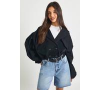 boohoo Women's Cropped Puff Sleeve Boxy Trench Jacket in Black | Size: Medium/Large