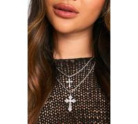 boohoo Women's Cross Double Pendant Necklace in Silver