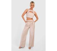 boohoo Women's Cut Out Detail Trouser in Light Beige | Size: 14