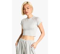 boohoo Women's Deconstructed Seam Detail Baby T-Shirt in Ice Grey | Size: Medium