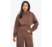 boohoo Women's Deep Rib Cinched Waist Hoodie in Mocha | Size: Large
