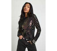 boohoo Women's Demask Sequin Backless Bodysuit in Black | Size: 6