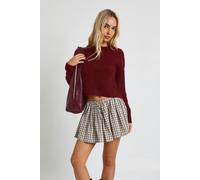 boohoo Women's Diagonal Stitch Detail Boxy Fit Kitted Jumper in Burgundy | Size: Large