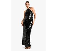 boohoo Women's Disc Sequin Halterneck Maxi Dress in Black | Size: 16