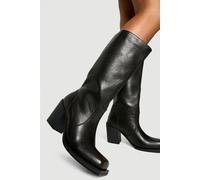 boohoo Women's Distressed Knee High Block Heeled Boots in Brown | Size: 4