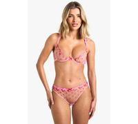 boohoo Women's Ditsy Heart Mesh Fuller Bust Underwire Bra in Pink | Size: 30B