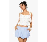 boohoo Women's Ditsy Print Bengaline Bow Detail Corset Top in White | Size: 12