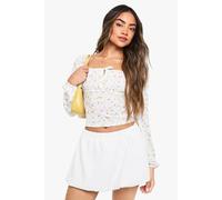boohoo Women's Ditsy Textured Milkmaid Corset Top in White | Size: 6