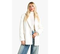 boohoo Women's Double Breast Boucle Wool Blazer in Ecru | Size: 12