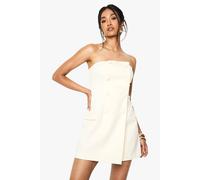 boohoo Women's Double Breasted Bandeau Tailored Mini Dress in Ivory | Size: 8
