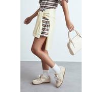 boohoo Women's Double Lace Detail Flat Trainers in Beige | Size: 3