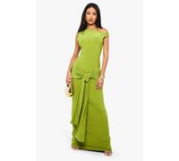 boohoo Women's Double Layer Asymmetric Wrap Detail Maxi Dress in Olive | Size: 8