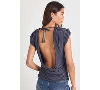 boohoo Women's Double Layer Slinky Open Cowl Back Top in Charcoal | Size: 12