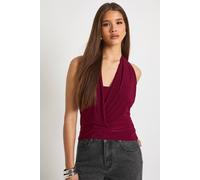 boohoo Women's Double Layer Slinky Scarf Neck With Cowl Detail in Wine | Size: 14