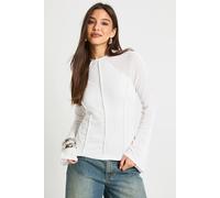 boohoo Women's Double Layer Textured Mesh Exposed Seam Detail Long Sleeve Top in Cream | Size: 14