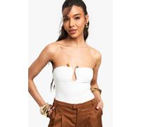 boohoo Women's Double Layered Slinky Trim Detail Bandeau Bodysuit in White | Size: 16