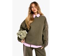 boohoo Women's Double Side Striped Oversized Sweatshirt in Olive | Size: Large