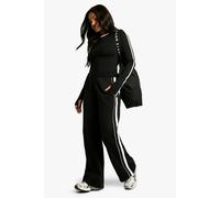 boohoo Women's Double Side Striped Straight Leg Jogger Pants in Black | Size: XL