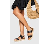 boohoo Women's Double Strap Espadrille Flatforms in Black | Size: 6