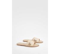 boohoo Women's Double Strap Raffia Mule Sandals in Nude | Size: 3