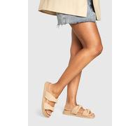 boohoo Women's Double Strap Raffia Sandals in Natural | Size: 4