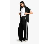 boohoo Women's Double Striped Tricot Straight Leg Jogger Pants in Black | Size: Small