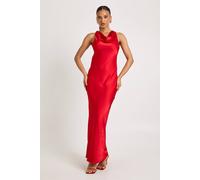 boohoo Women's Drape Back Satin Maxi Dress in Red | Size: 16