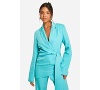 boohoo Women's Drape Tie Waist Fitted Tailored Blazer in Aqua | Size: 10