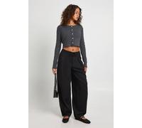 boohoo Women's Drawcord Barrel Leg Trousers in Black | Size: 10