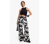 boohoo Women's Drawstring Cow Printed Wide Leg Trousers | Size: 8